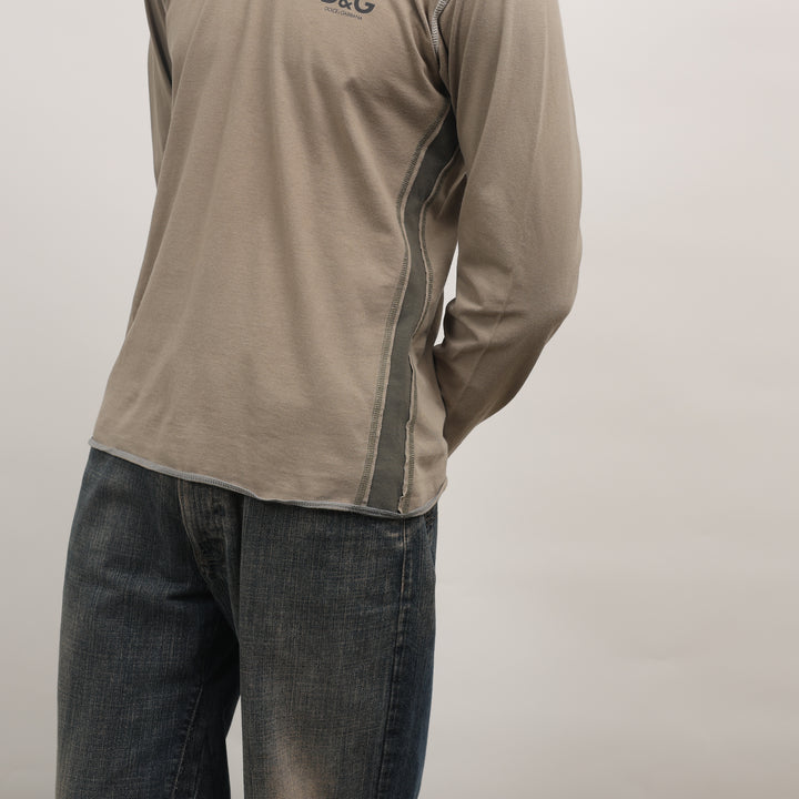 Dolce & Gabbana Long Sleeve T-shirt - Medium Khaki Green Cotton