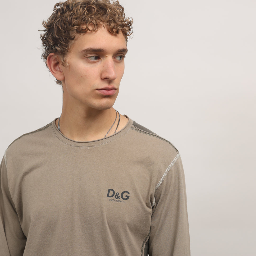 Dolce & Gabbana Long Sleeve T-shirt - Medium Khaki Green Cotton