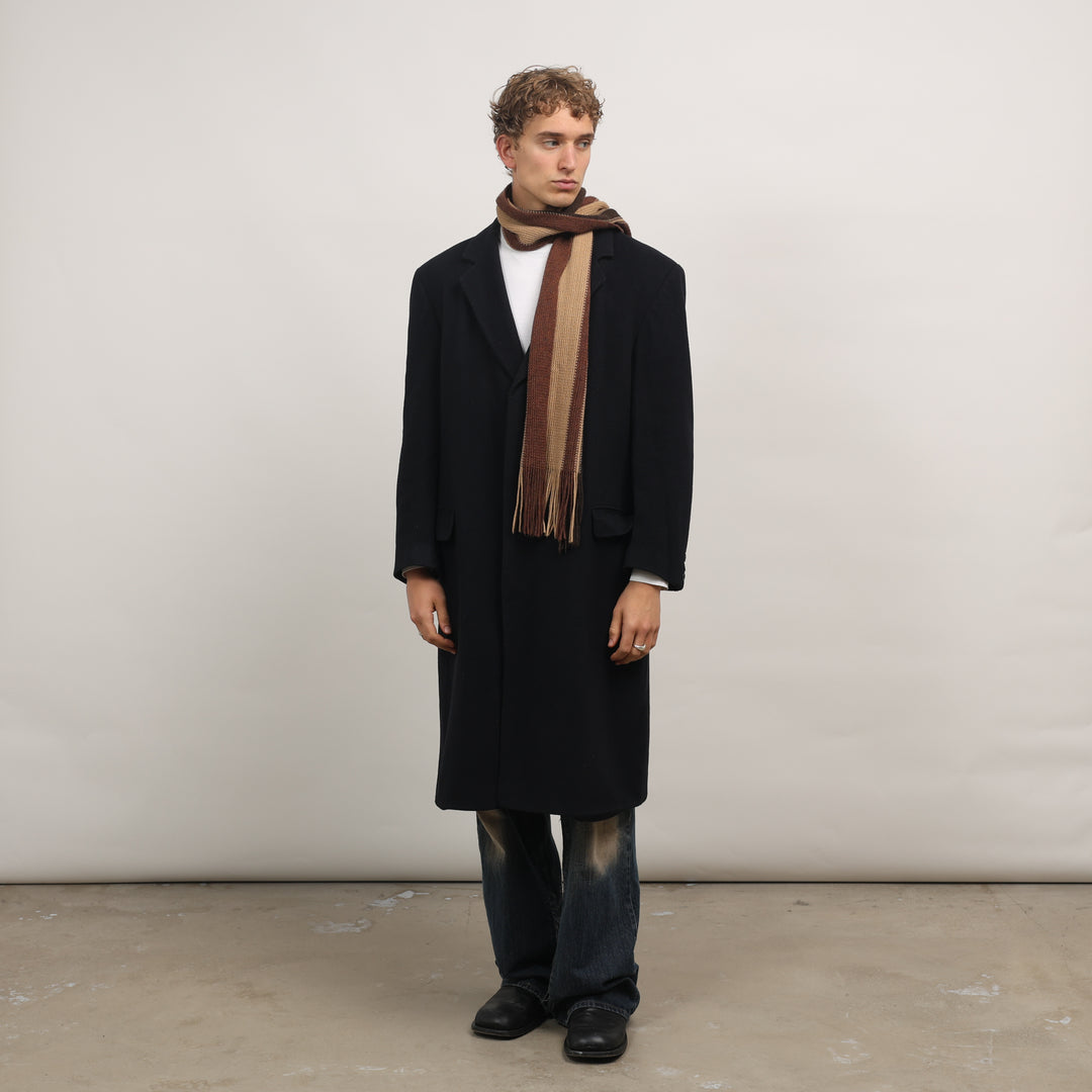 90's Overcoat - XL Navy Blue Wool Blend