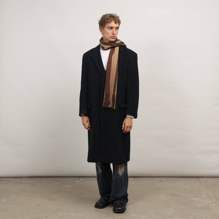 90's Overcoat - XL Navy Blue Wool Blend