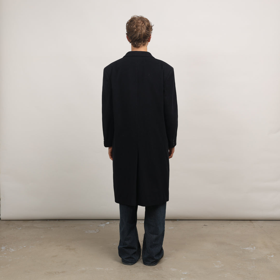 90's Overcoat - XL Navy Blue Wool Blend