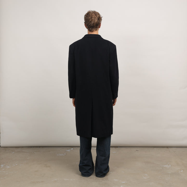 90's Overcoat - XL Navy Blue Wool Blend