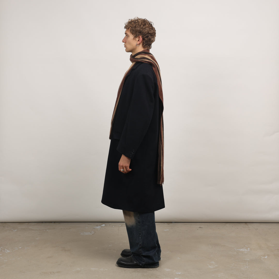 90's Overcoat - XL Navy Blue Wool Blend