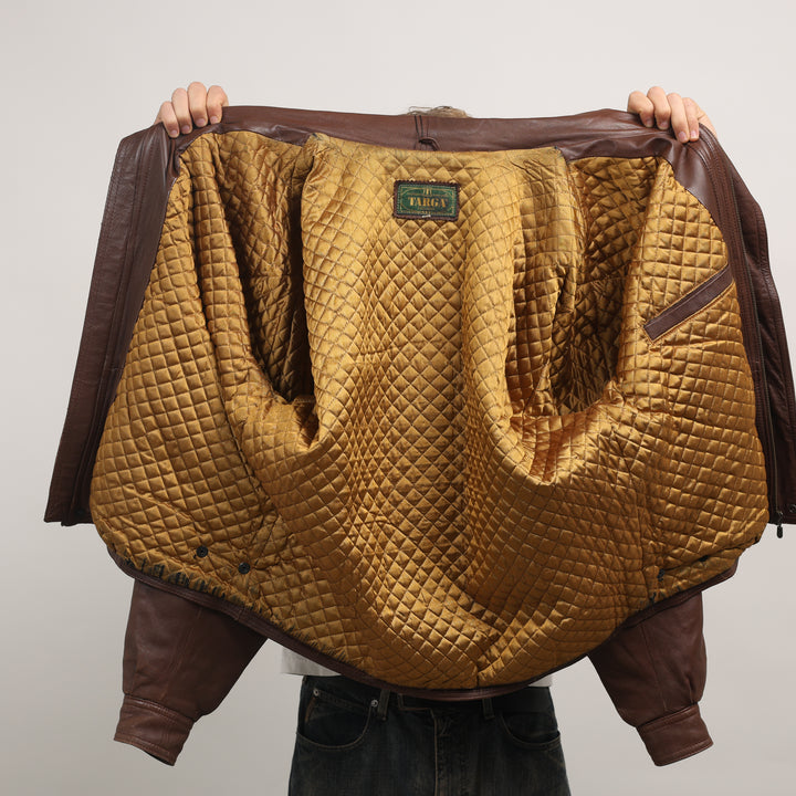 90's Leather Bomber Jacket - Large Brown Leather