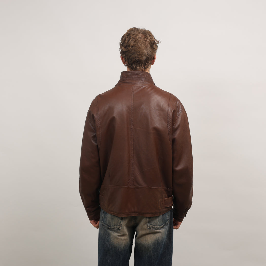 90's Leather Bomber Jacket - Large Brown Leather