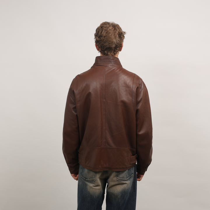90's Leather Bomber Jacket - Large Brown Leather