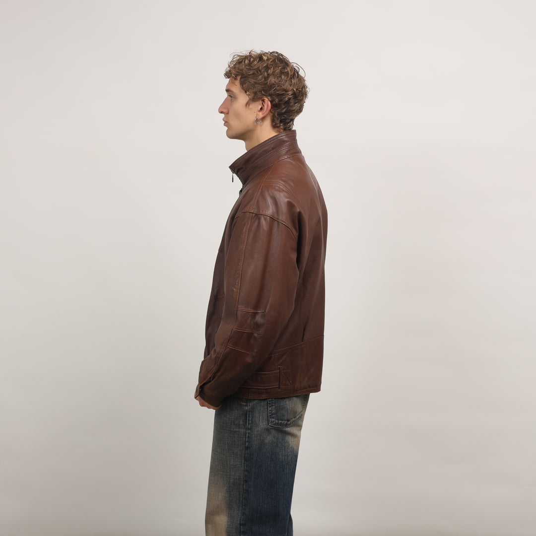 90's Leather Bomber Jacket - Large Brown Leather
