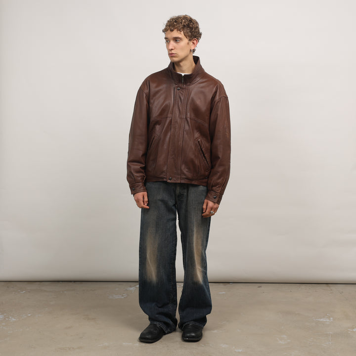 90's Leather Bomber Jacket - Large Brown Leather