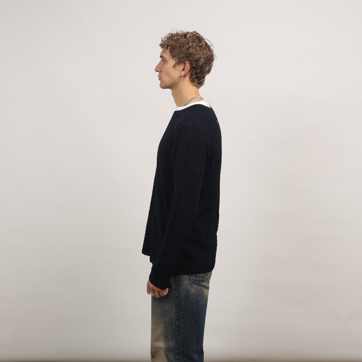 Emporio Armani Crewneck Jumper - Large Navy Blue Wool