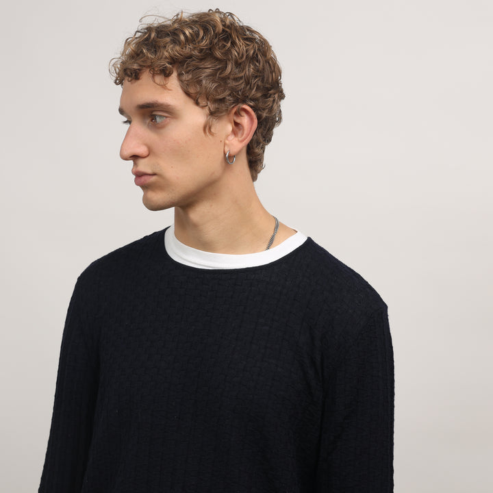 Emporio Armani Crewneck Jumper - Large Navy Blue Wool