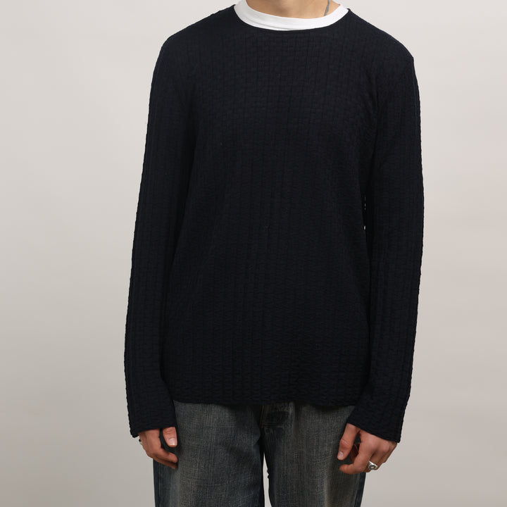 Emporio Armani Crewneck Jumper - Large Navy Blue Wool