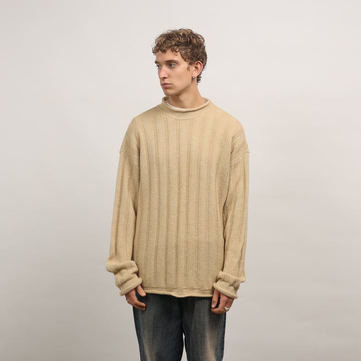 Giorgio Armani Mock Neck Jumper - XL Beige Wool & Alpaca