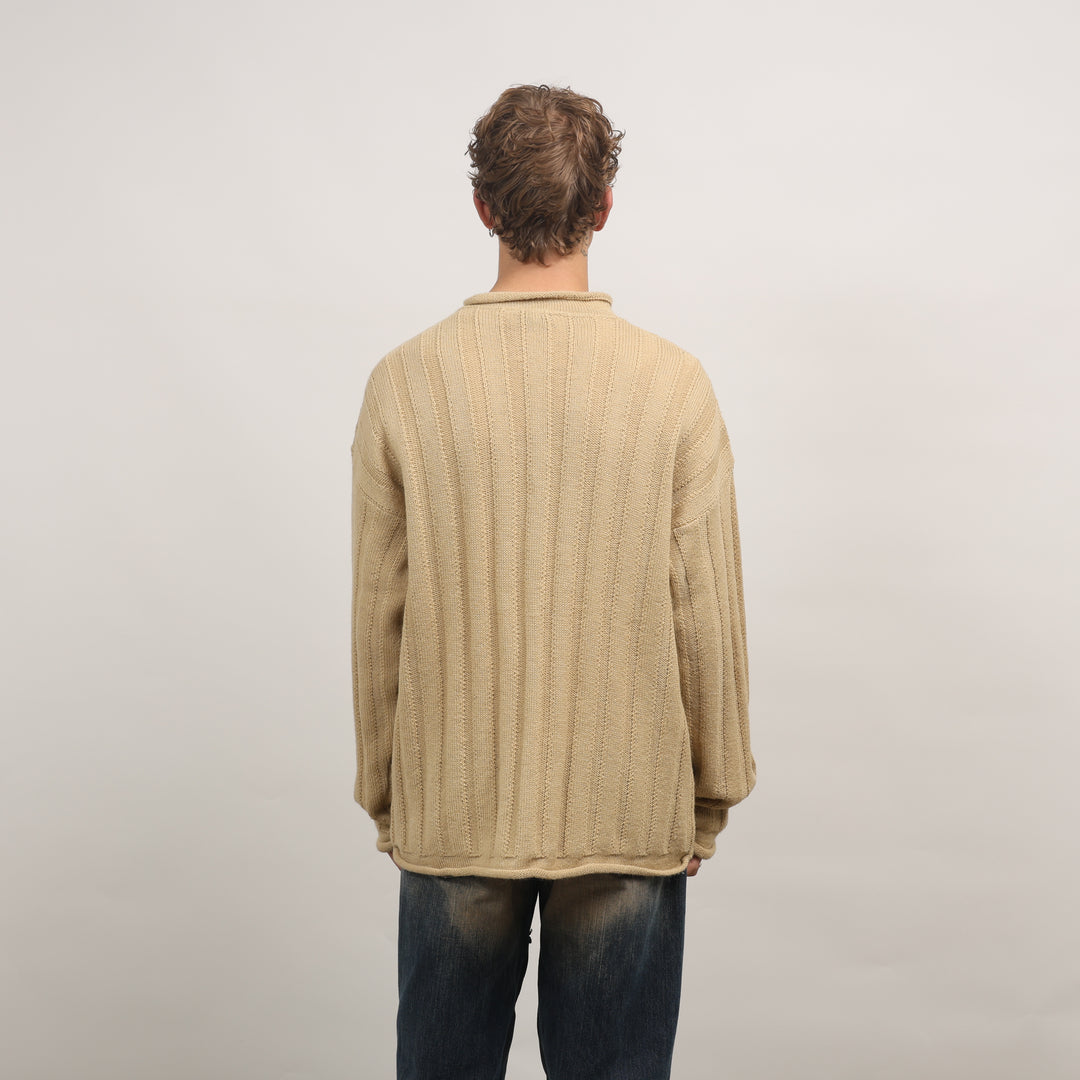 Giorgio Armani Mock Neck Jumper - XL Beige Wool & Alpaca