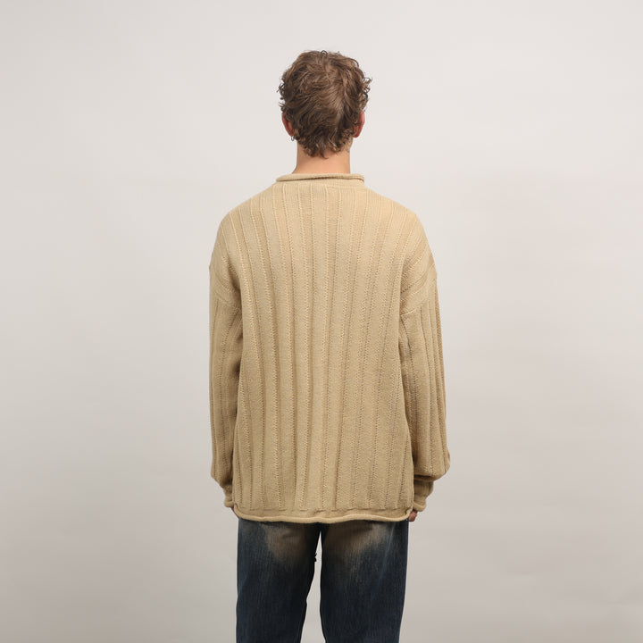Giorgio Armani Mock Neck Jumper - XL Beige Wool & Alpaca