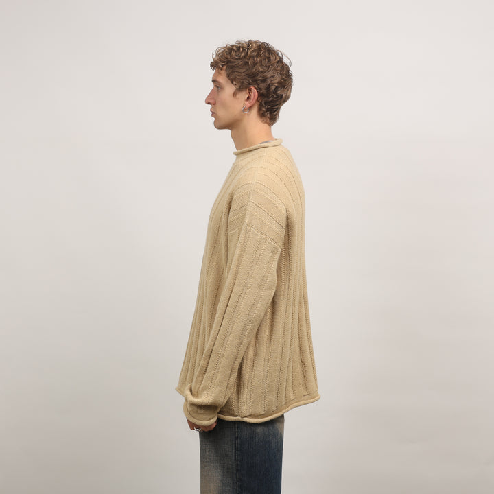 Giorgio Armani Mock Neck Jumper - XL Beige Wool & Alpaca