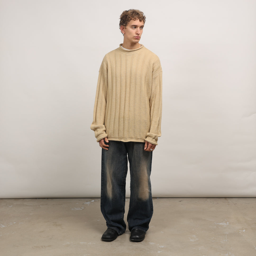 Giorgio Armani Mock Neck Jumper - XL Beige Wool & Alpaca