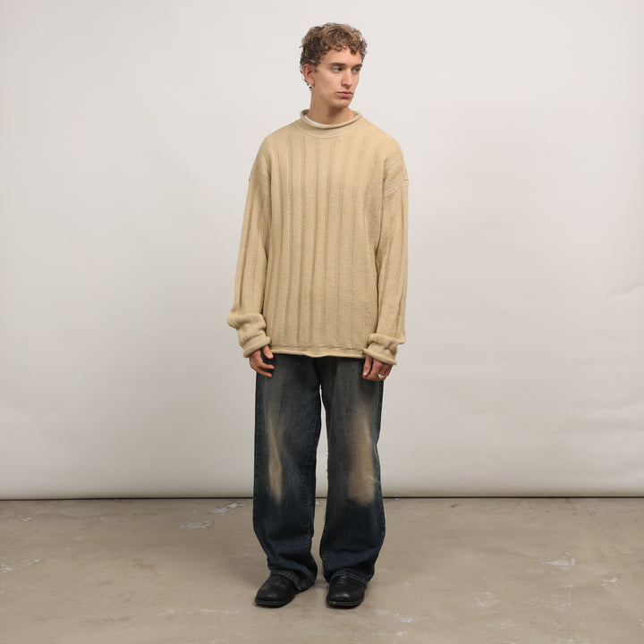 Giorgio Armani Mock Neck Jumper - XL Beige Wool & Alpaca