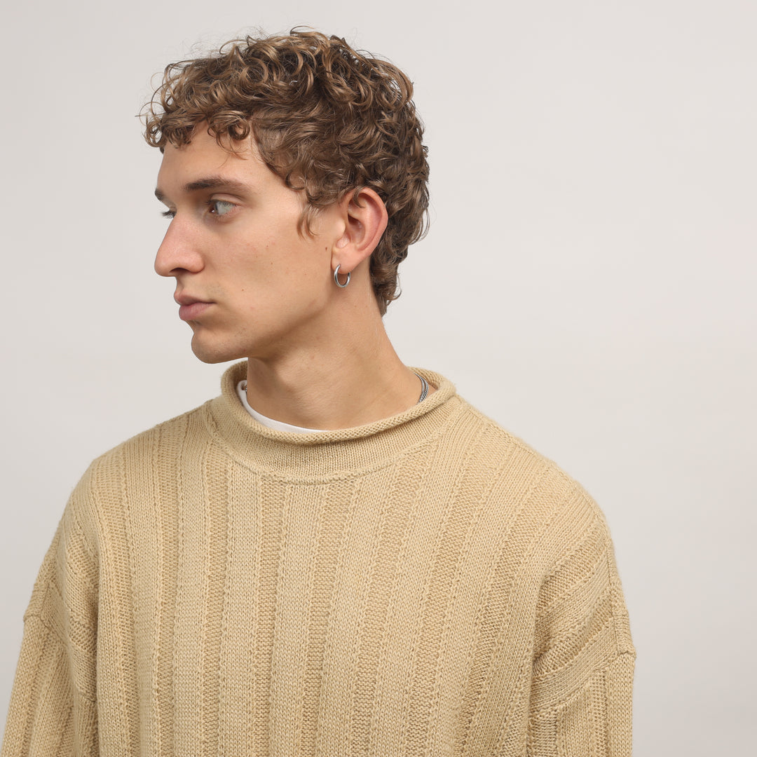 Giorgio Armani Mock Neck Jumper - XL Beige Wool & Alpaca