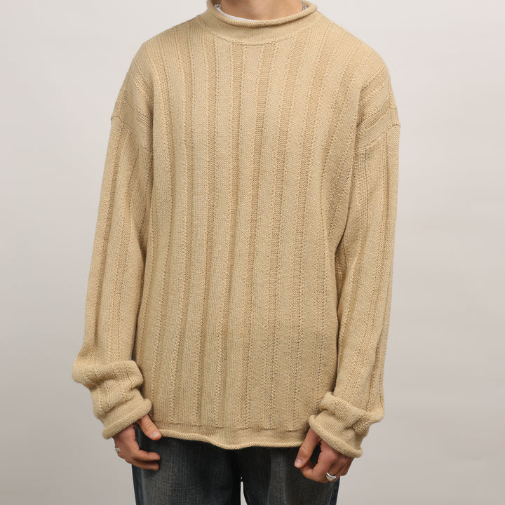 Giorgio Armani Mock Neck Jumper - XL Beige Wool & Alpaca