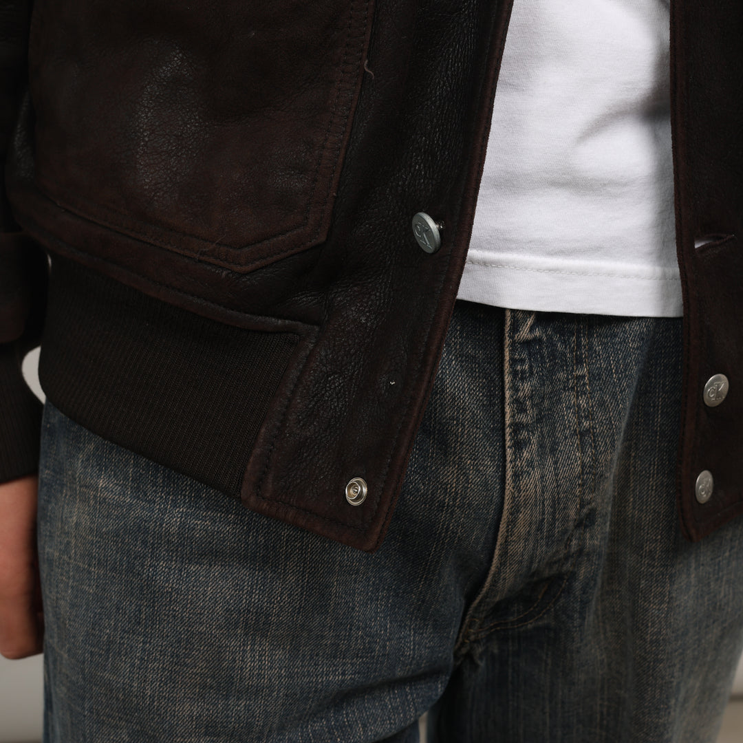 Calvin Klein Leather Bomber Jacket - Large Brown Leather