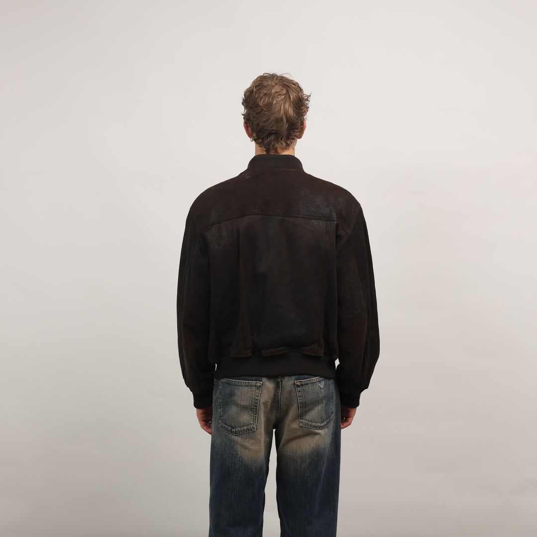 Calvin Klein Leather Bomber Jacket - Large Brown Leather