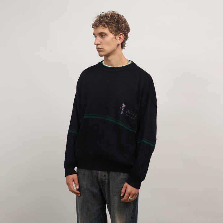 Hugo Boss Crewneck Jumper - XL Navy Blue Wool Blend