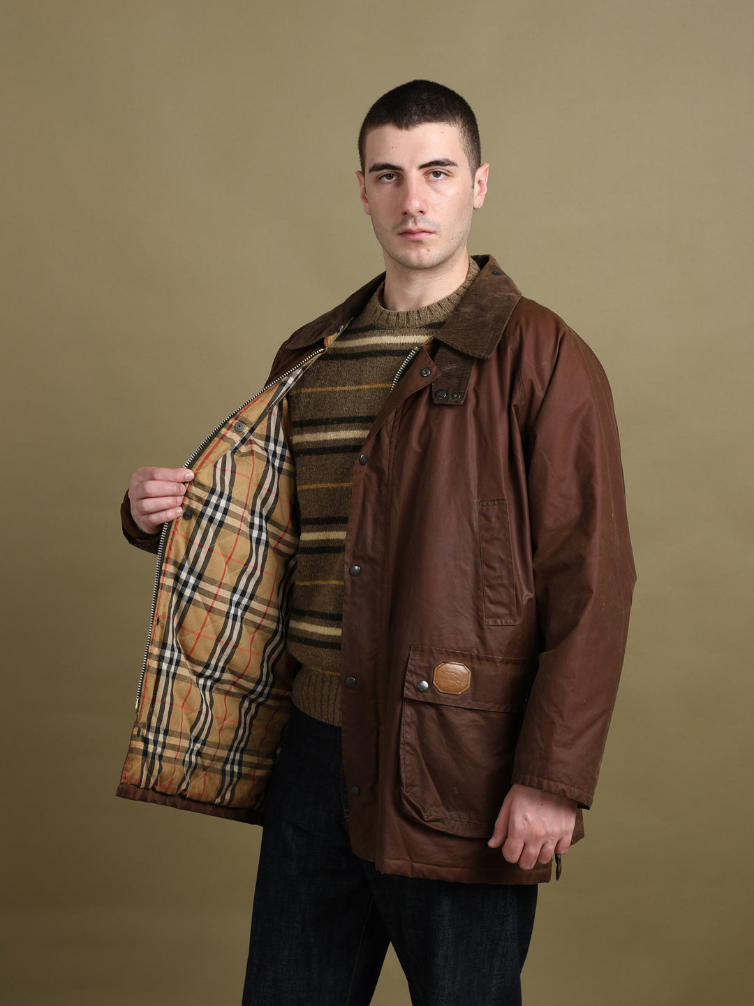 Burberry's Wax Jacket Brown Men's L - fabric detail