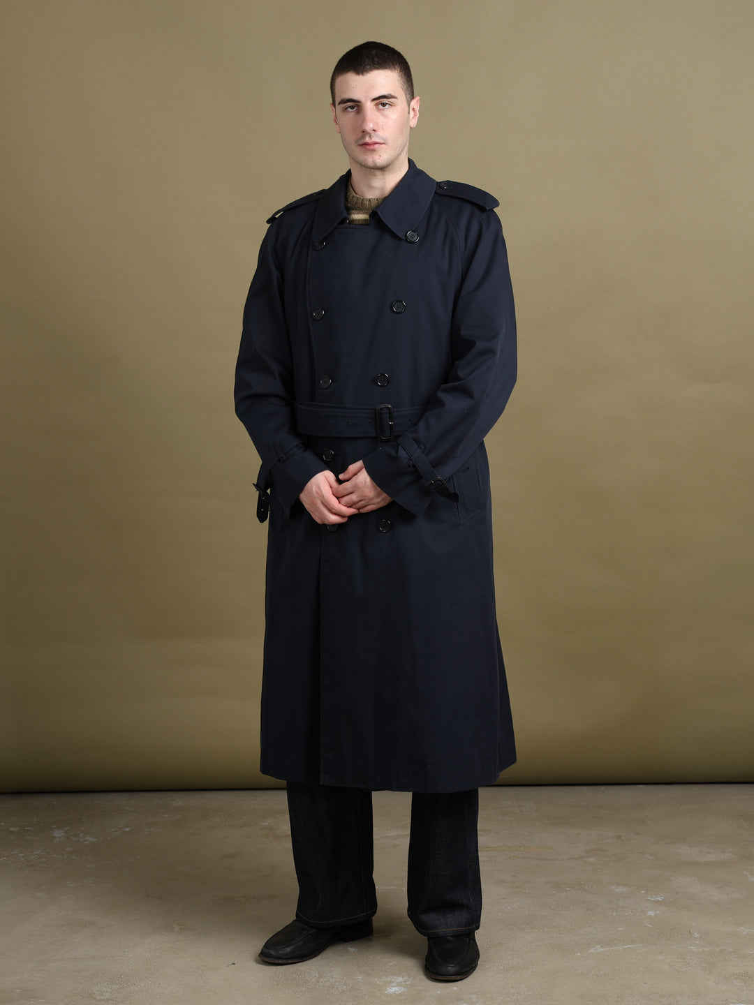 Burberry's Double Breasted Trench Coat Navy Men's L - fabric detail