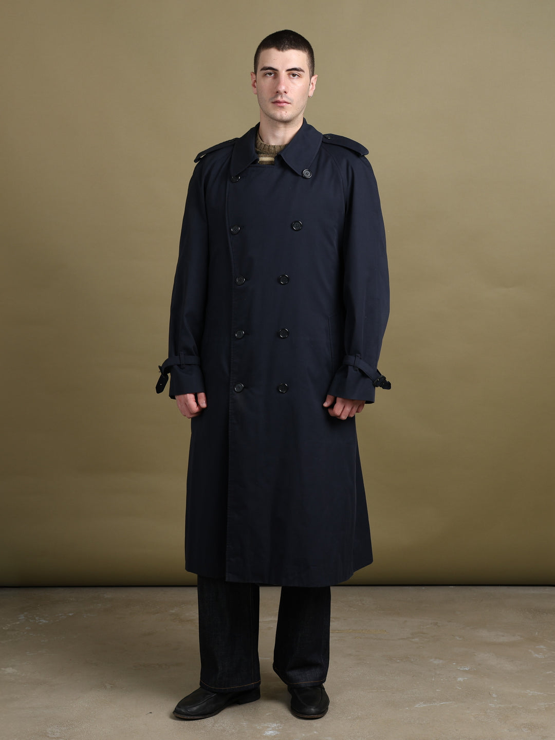 Burberry's Double Breasted Trench Coat Navy Men's L - styled