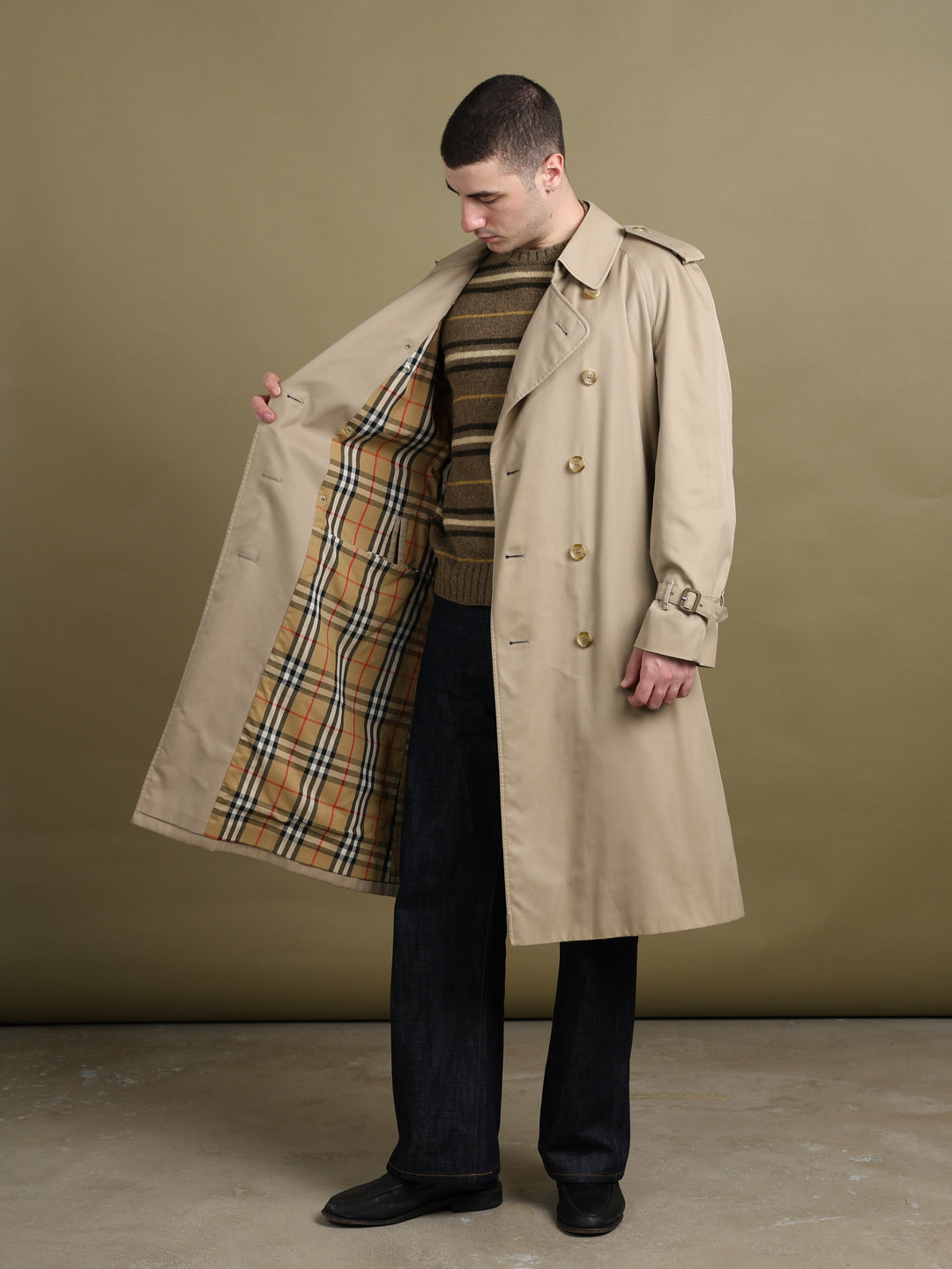 Burberry's Double Breasted Trench Coat Beige Men's XL - front