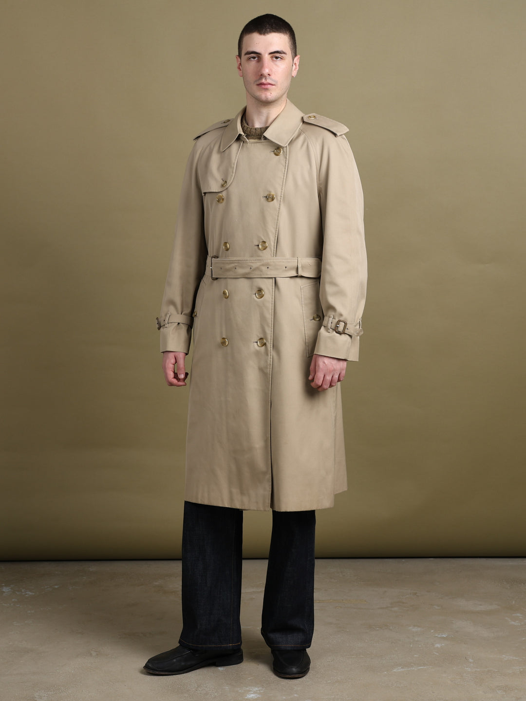 Burberry's Double Breasted Trench Coat Beige Men's XL - fabric detail
