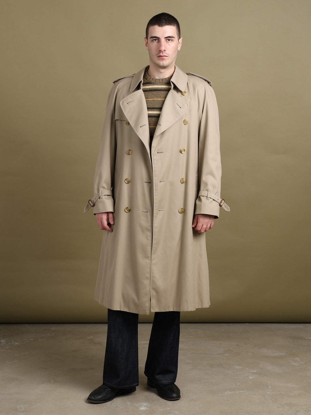 Burberry's Double Breasted Trench Coat Beige Men's XL - front