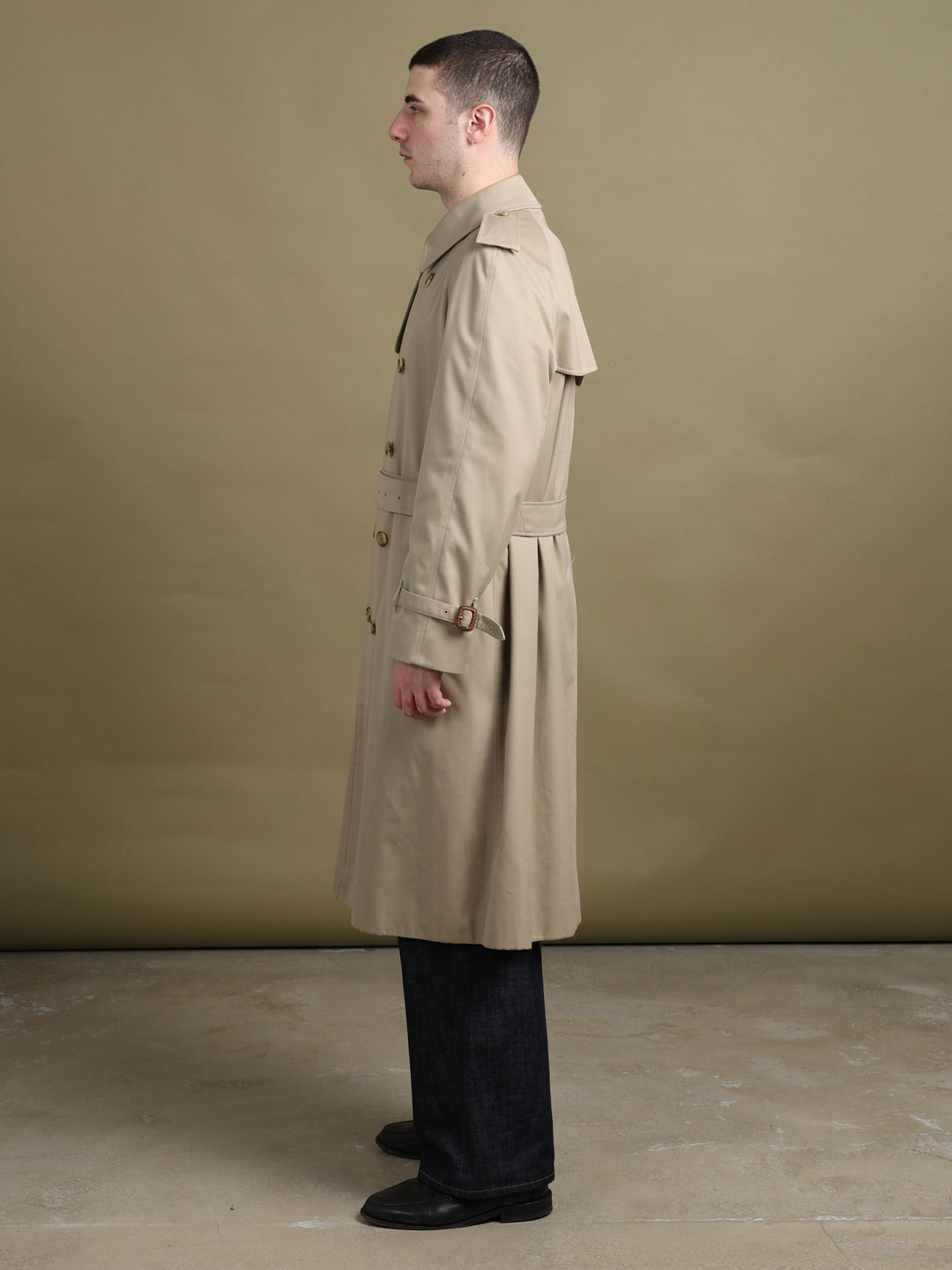 Burberry's Double Breasted Trench Coat Beige Men's XL - styled