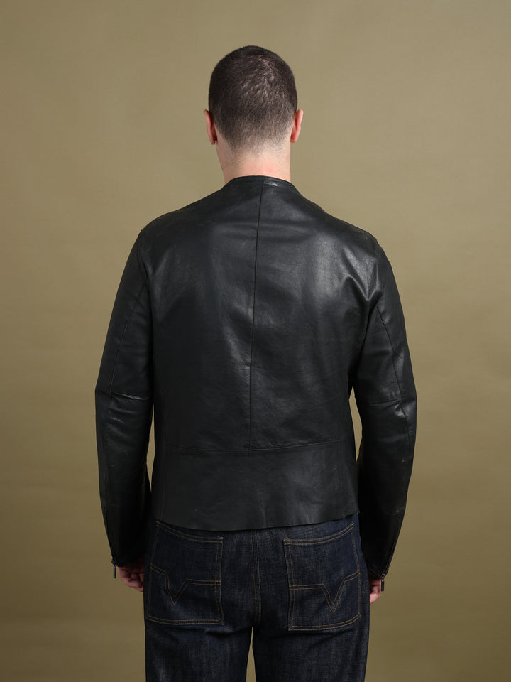 Kenzo Asymmetric Zip Leather Jacket Black Men's L - detail 2
