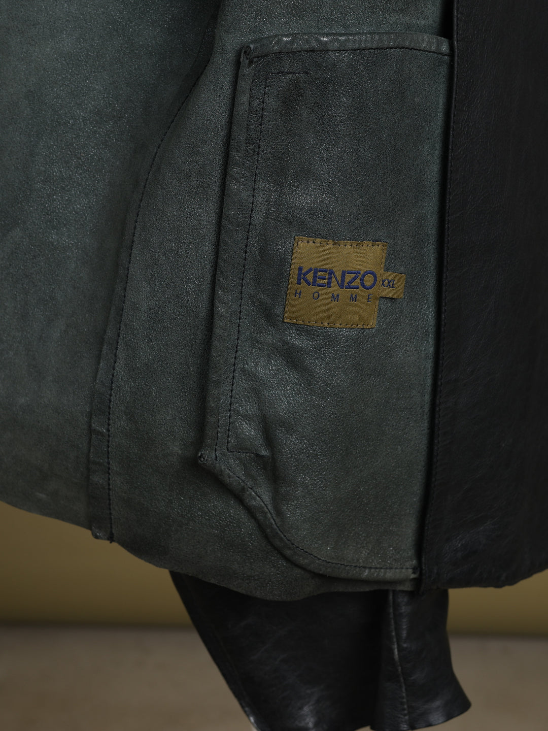 Kenzo Asymmetric Zip Leather Jacket Black Men's L - detail 6