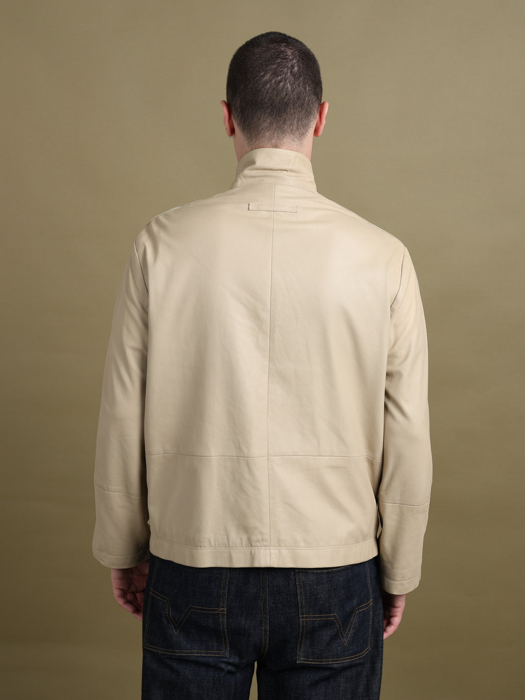 Armani Collezioni Leather Biker Jacket Beige Men's XL - detail 1