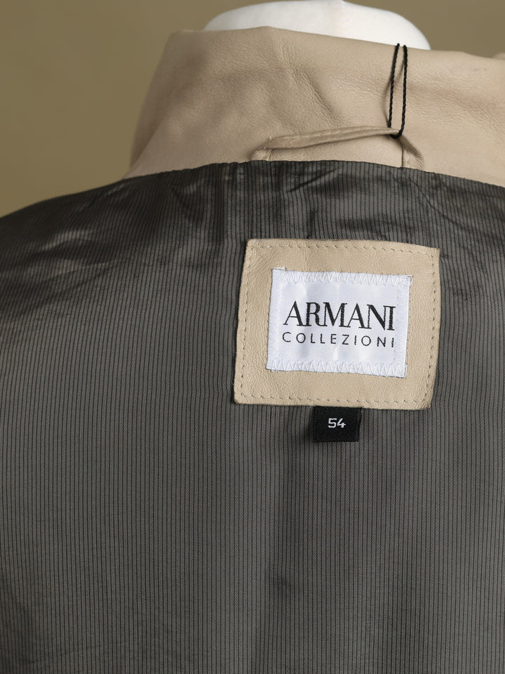 Armani Collezioni Leather Biker Jacket Beige Men's XL - detail 4