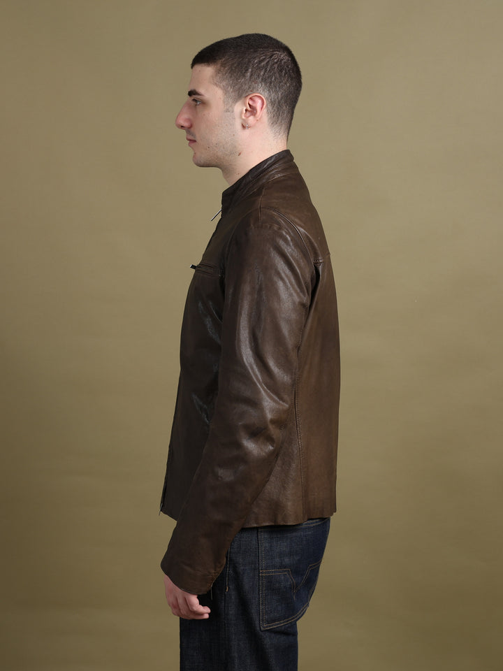 Armani Collezioni Leather Bomber Jacket Brown Men's XL - detail 1