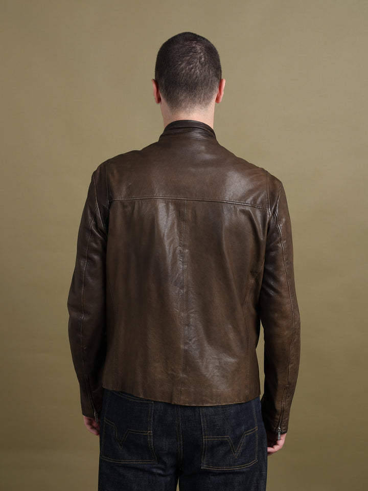 Armani Collezioni Leather Bomber Jacket Brown Men's XL - detail 2