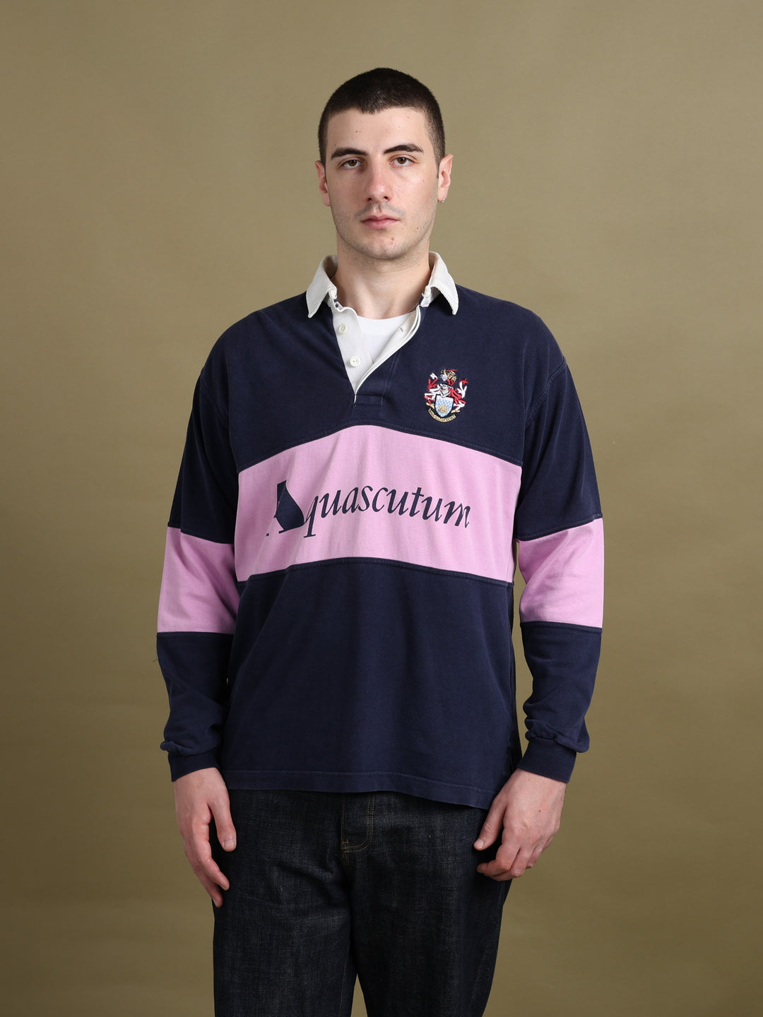 Aquascutum Rugby Shirt Navy Men's L - fabric detail