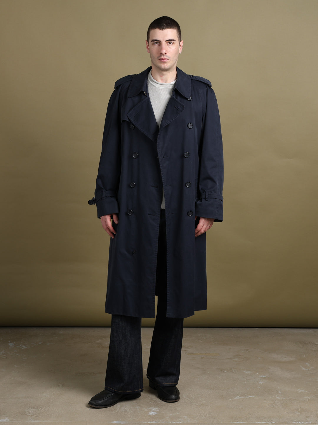 Burberry's Double Breasted Trench Coat Navy Men's XL - front