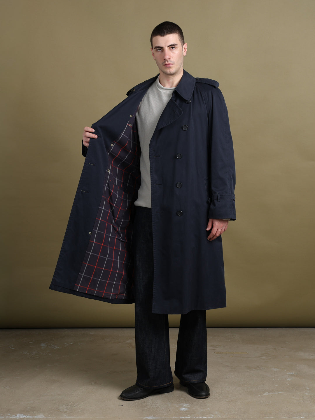 Burberry's Double Breasted Trench Coat Navy Men's XL - back