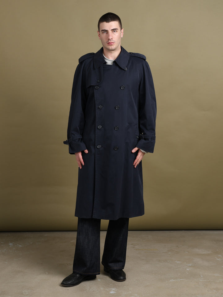 Burberry's Double Breasted Trench Coat Navy Men's XL - fabric detail