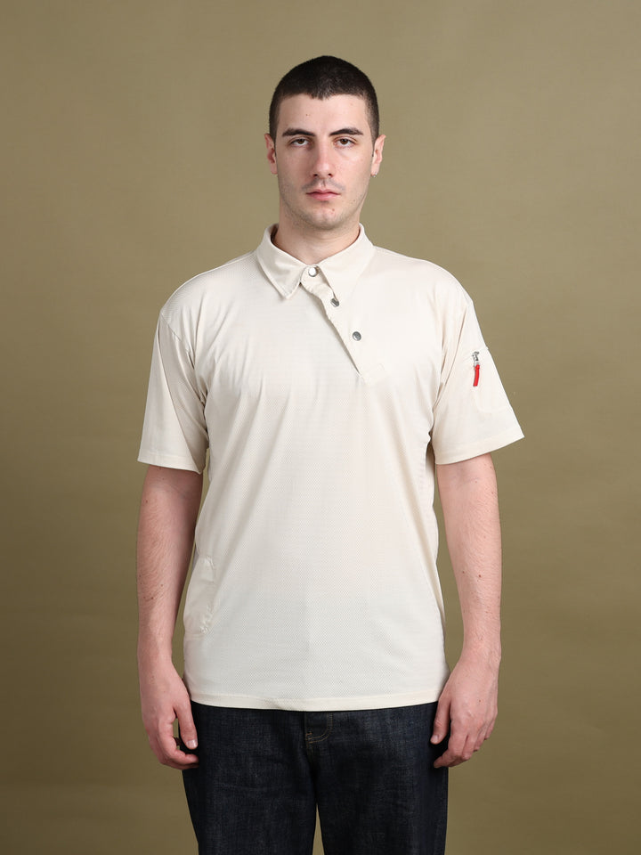 Prada Asymmetric Button Polo Beige Men's L - front