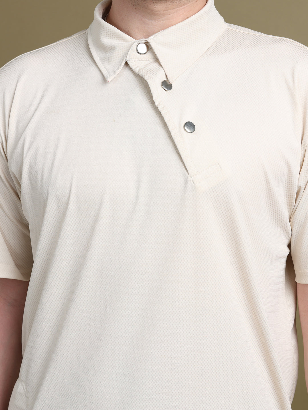 Prada Asymmetric Button Polo Beige Men's L - styled