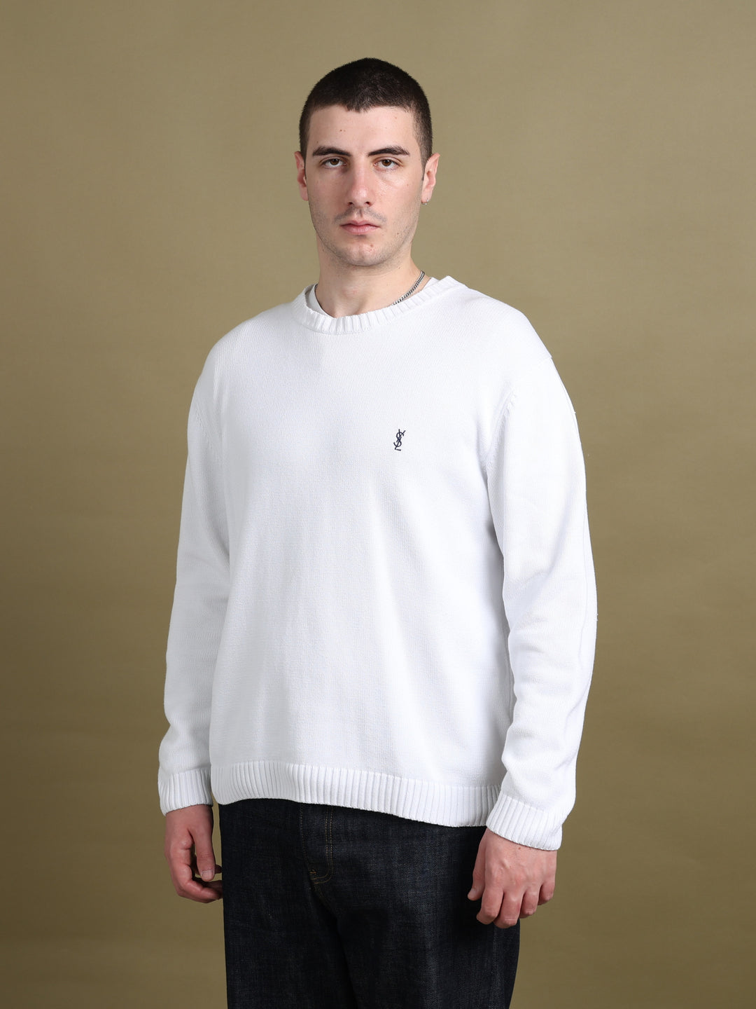 Yves Saint Laurent Heavy Knit Jumper White Men's L - fabric detail