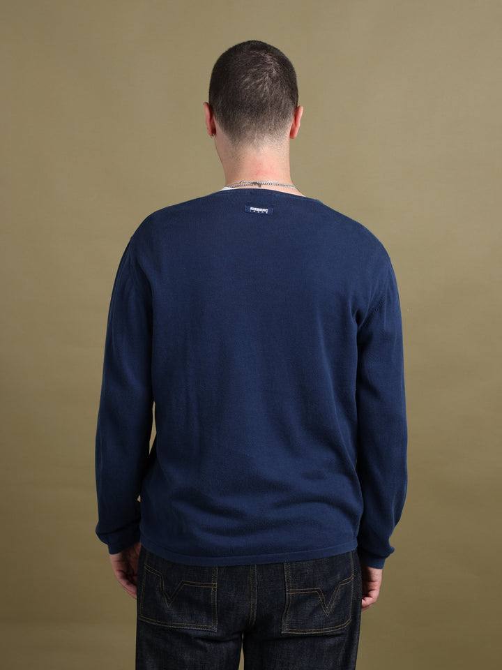 Iceberg V-Neck Jumper Blue Men's XL - styled