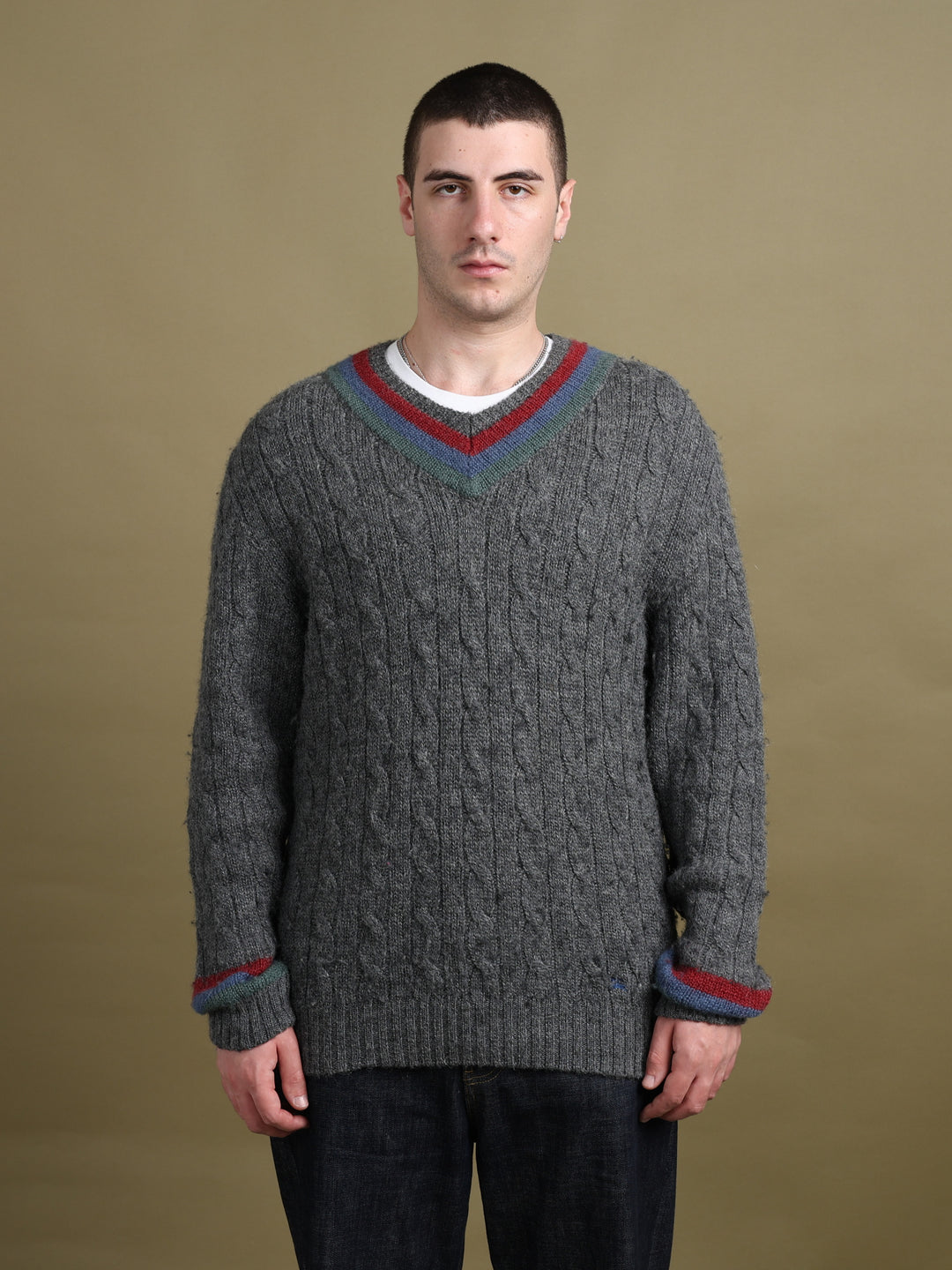 Burberry V-Neck Jumper Grey Men's XL - front