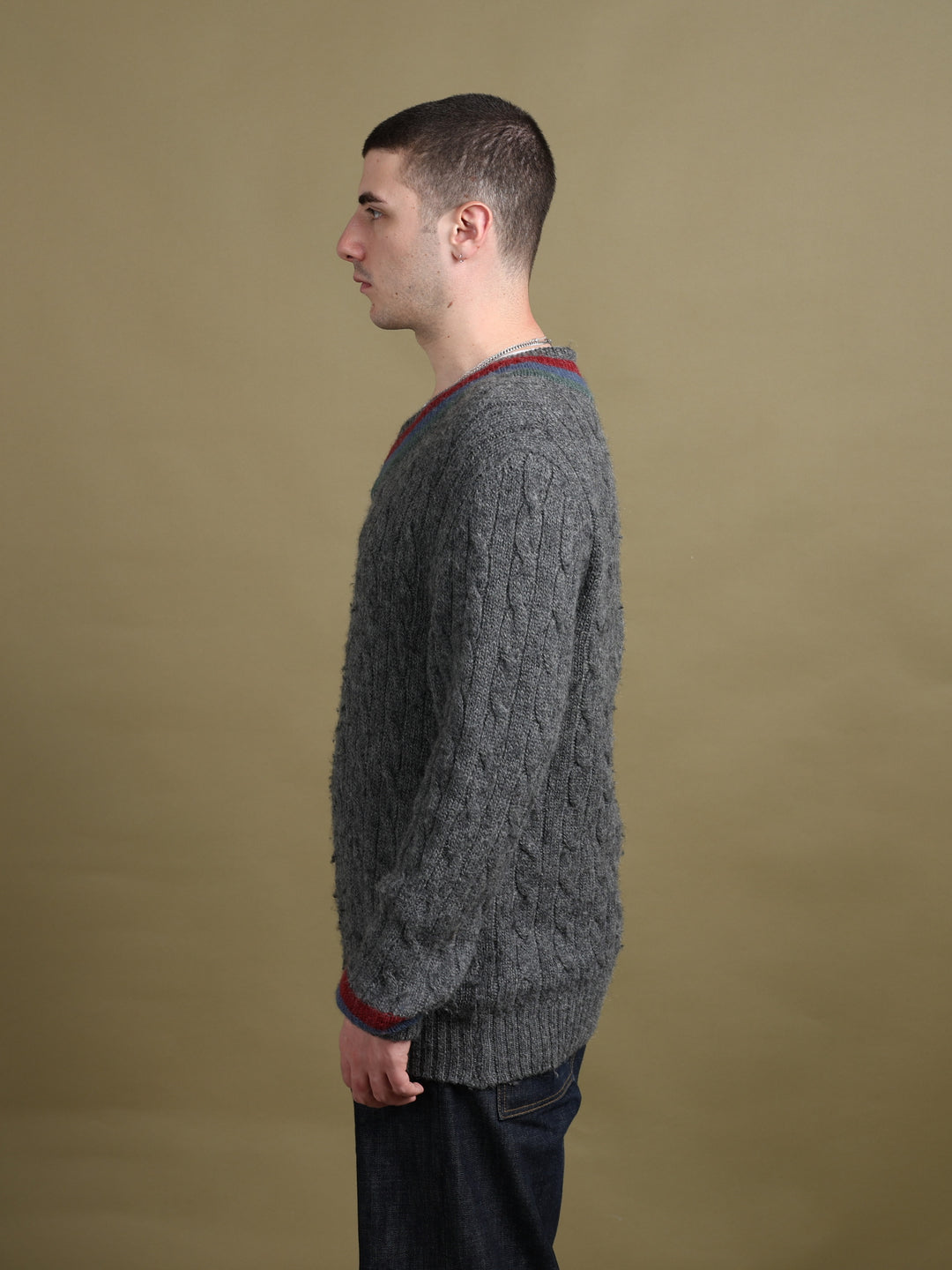 Burberry V-Neck Jumper Grey Men's XL - fabric detail