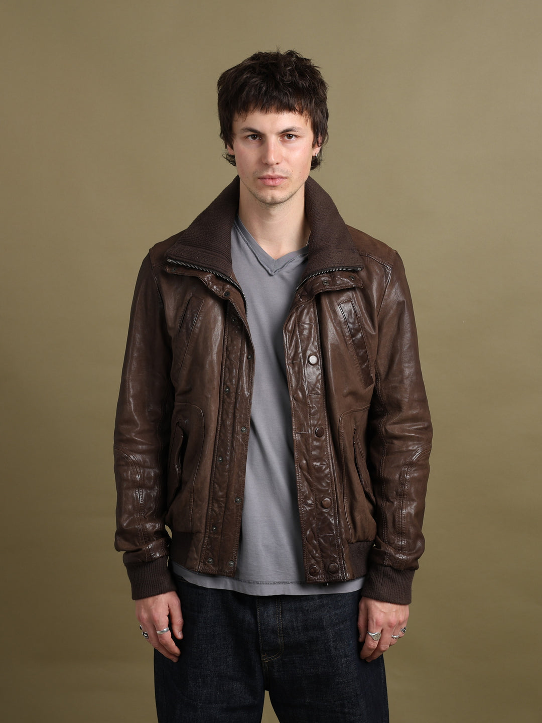 Dolce & Gabbana Leather Bomber Jacket Brown Men's M - front
